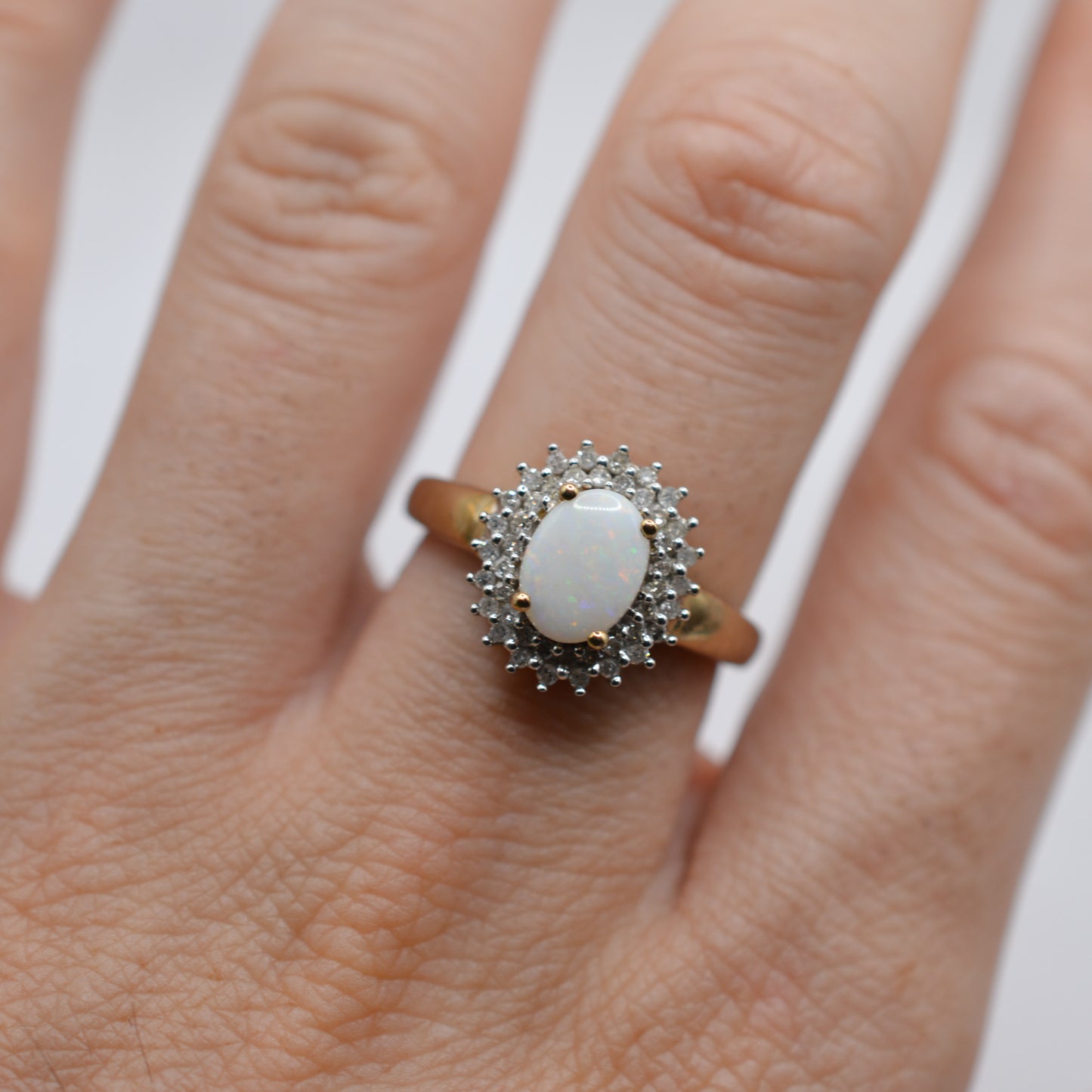 9ct Gold Opal & Diamond Cluster Ring