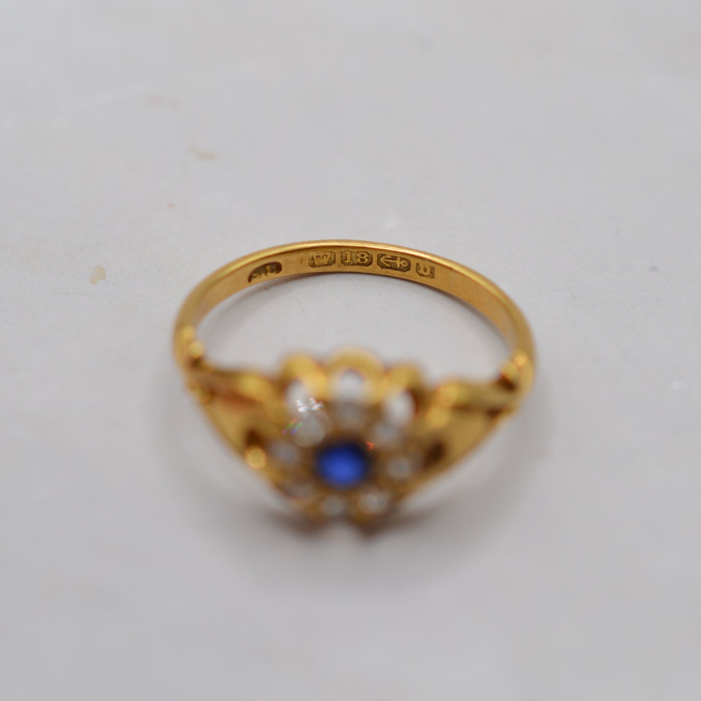 1876 Antique Victorian 18ct Gold Sapphire & Diamond Cluster Ring
