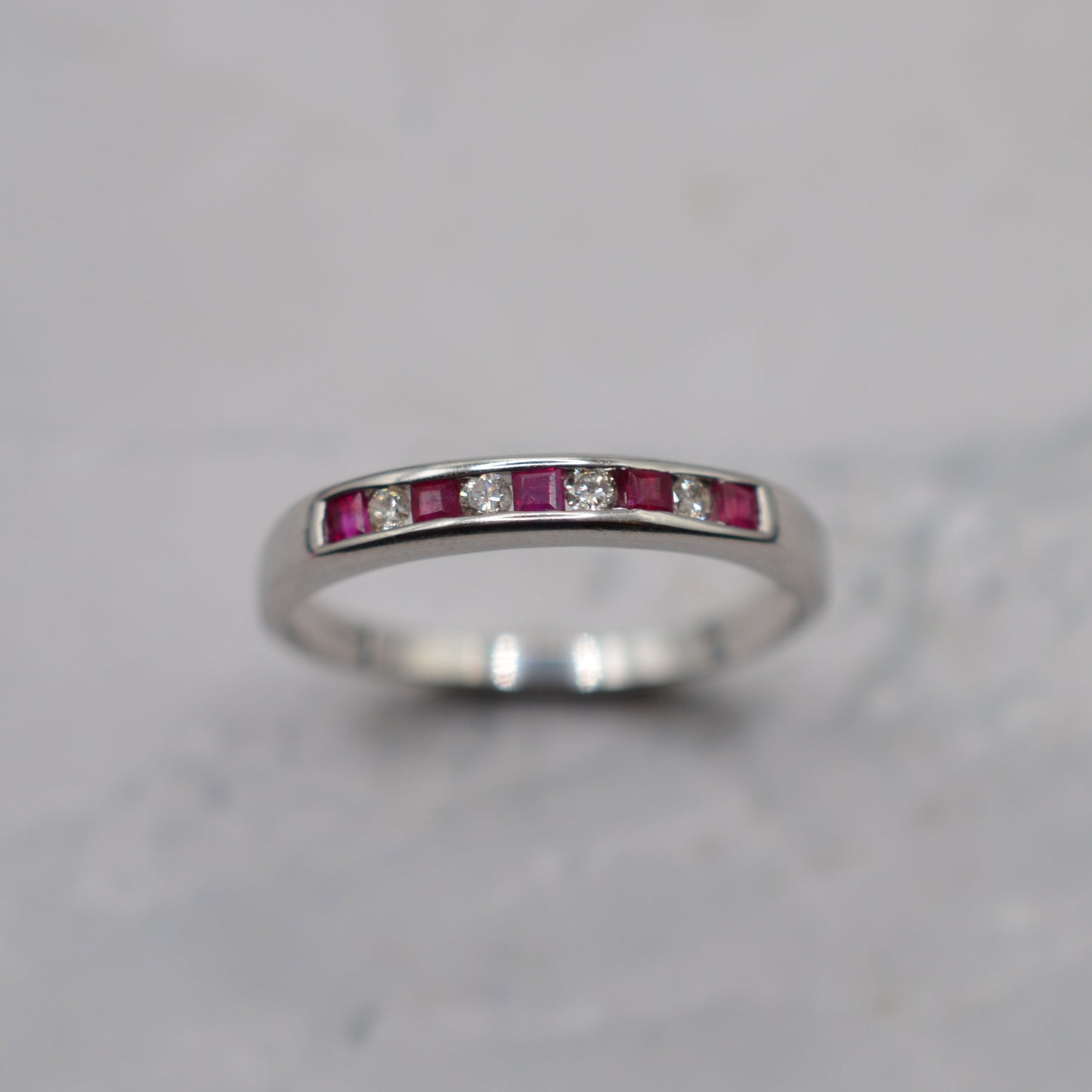 18ct White Gold Ruby & Diamond Half-Eternity Ring