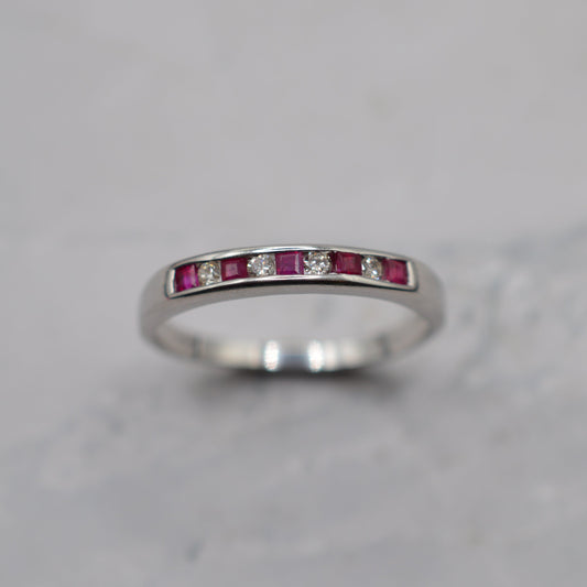 18ct White Gold Ruby & Diamond Half-Eternity Ring
