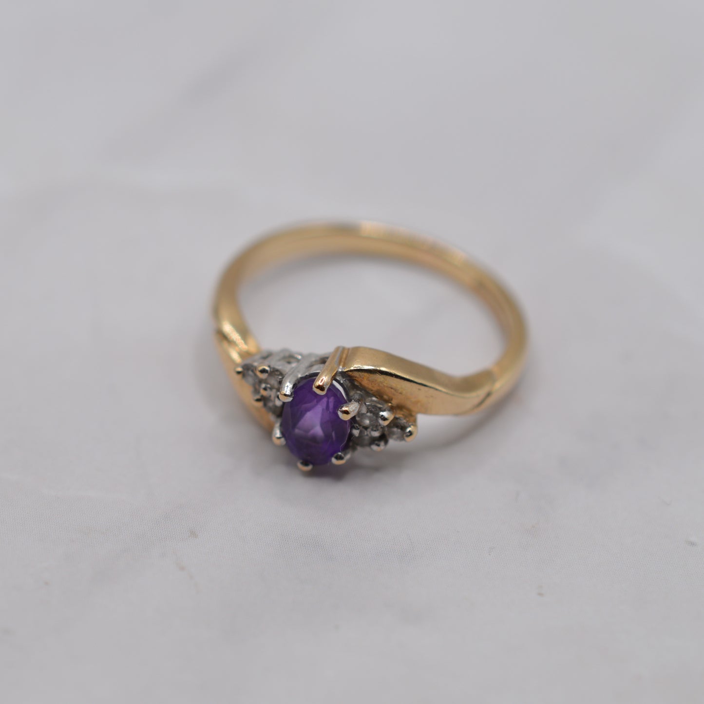 9ct Gold Amethyst & Diamond Bypass Ring