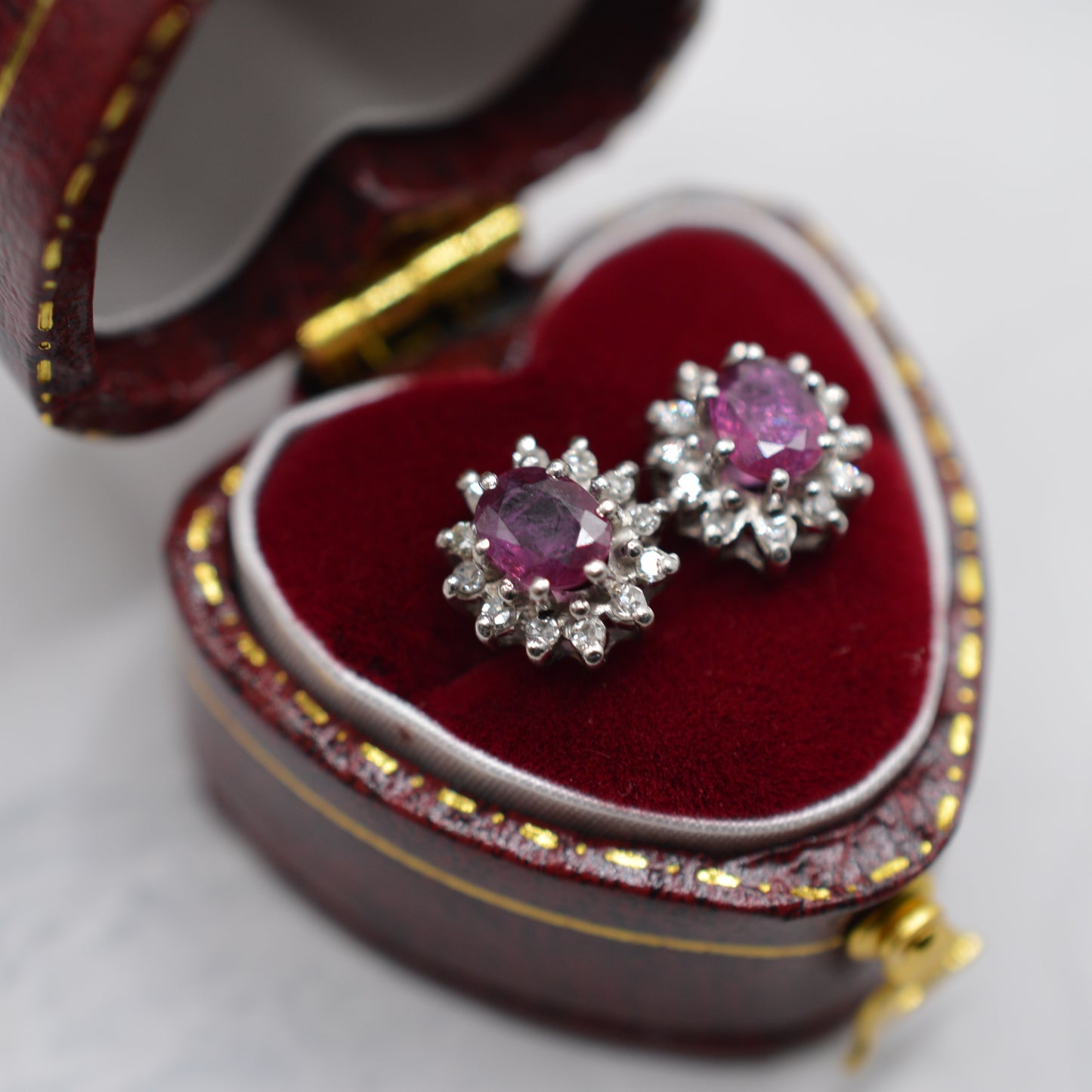 1980s 9ct White Gold Ruby & Diamond Cluster Stud Earrings