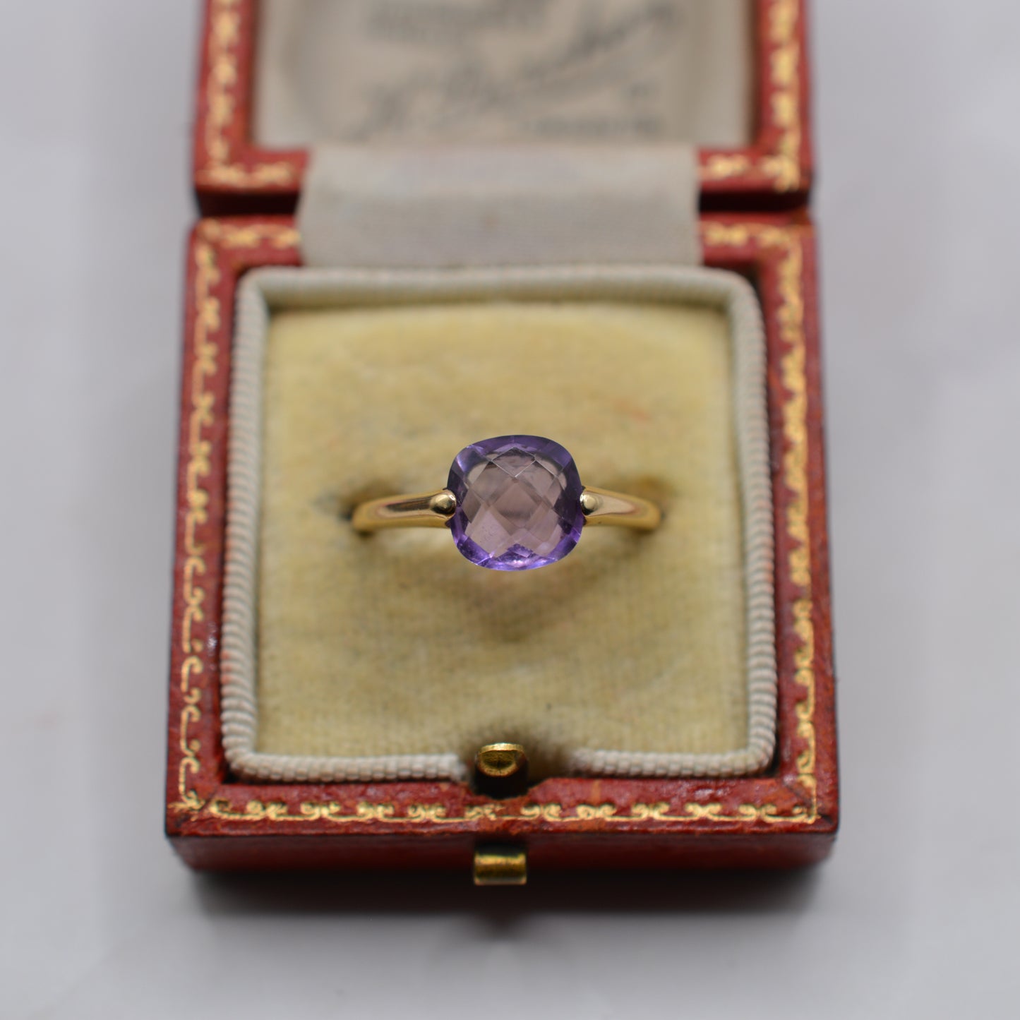 9ct Gold Checkerboard Amethyst Solitaire Ring