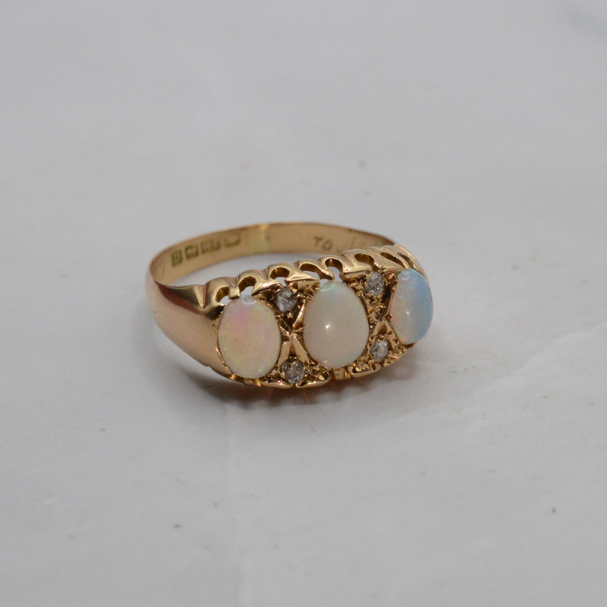 Antique 1919 18ct Gold Opal & Diamond Ring
