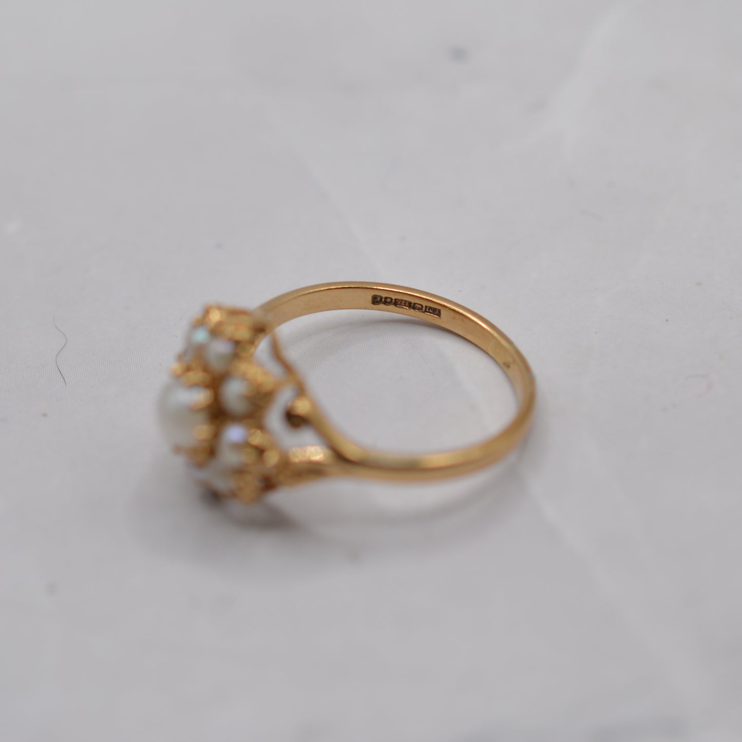 1980s 9ct Gold Pearl Floral Cluster Ring