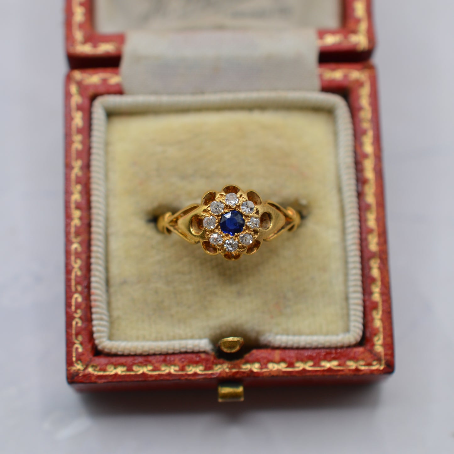 1876 Antique Victorian 18ct Gold Sapphire & Diamond Cluster Ring