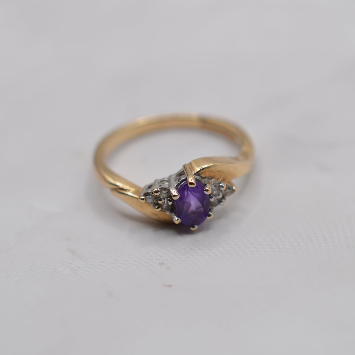 9ct Gold Amethyst & Diamond Bypass Ring