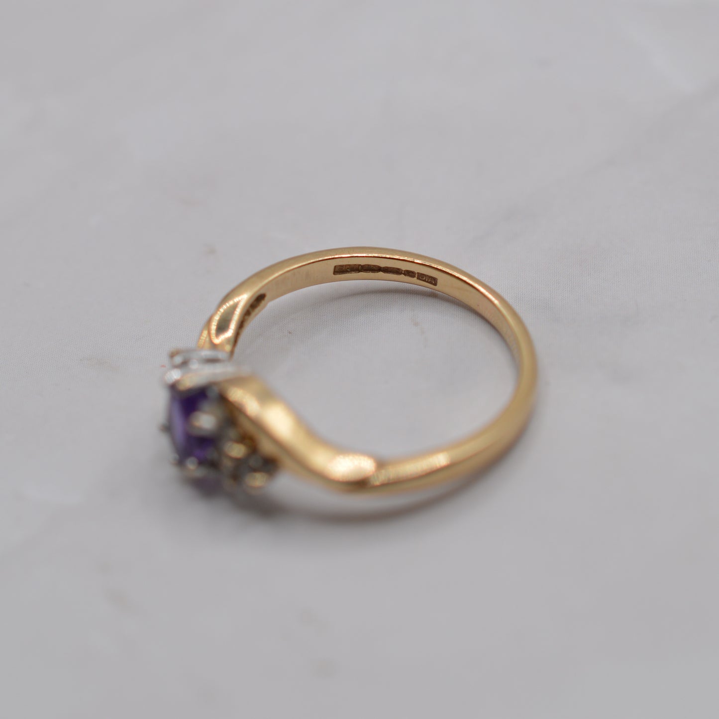9ct Gold Amethyst & Diamond Bypass Ring