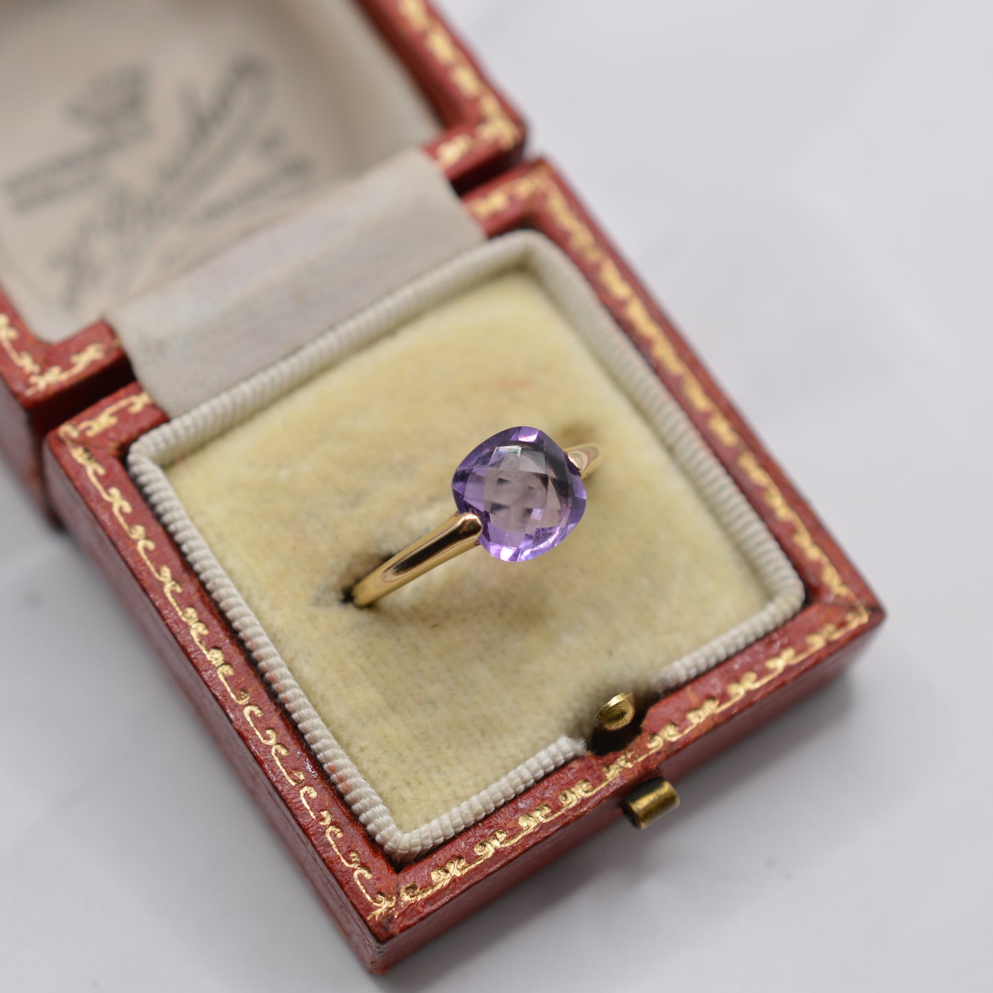 9ct Gold Checkerboard Amethyst Solitaire Ring