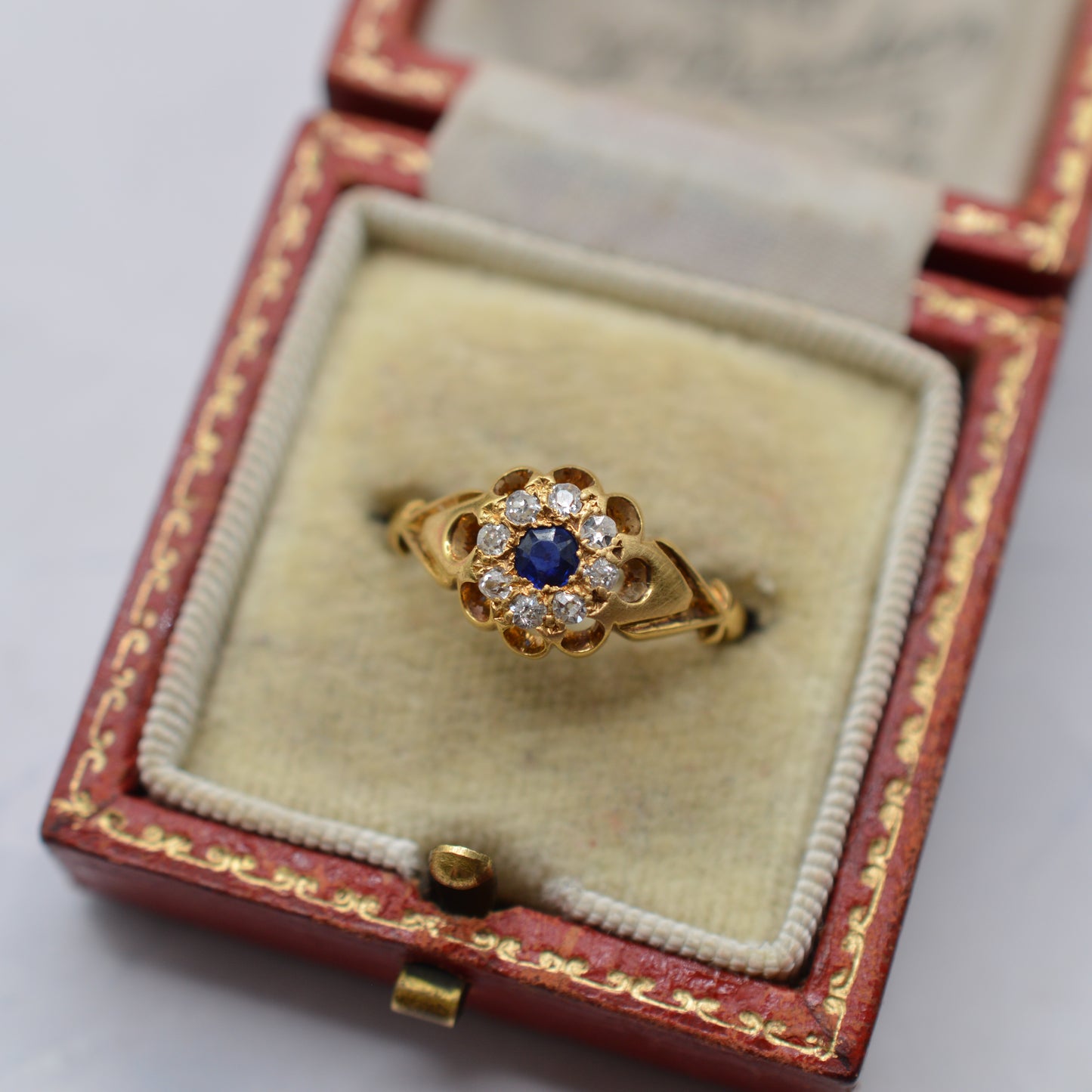 1876 Antique Victorian 18ct Gold Sapphire & Diamond Cluster Ring
