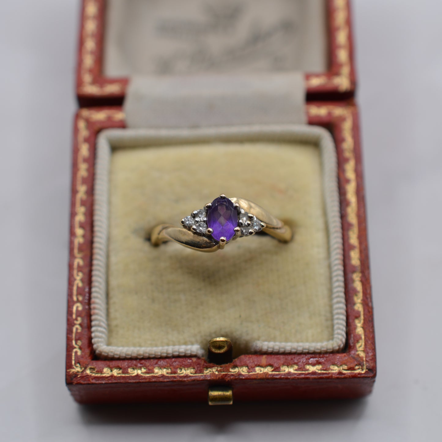 9ct Gold Amethyst & Diamond Bypass Ring