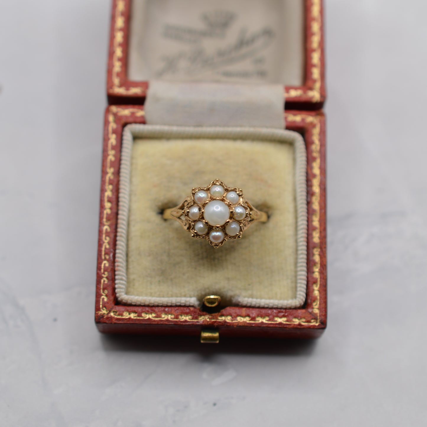 1980s 9ct Gold Pearl Floral Cluster Ring