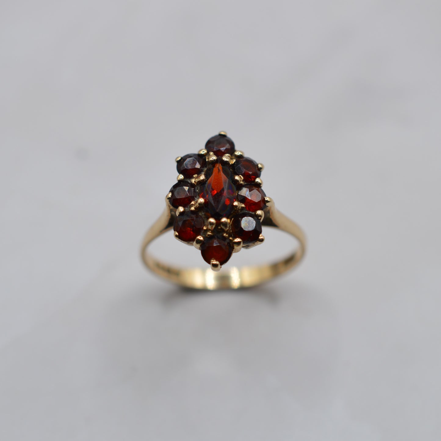 1970s Vintage 9ct Gold Garnet Cluster Ring