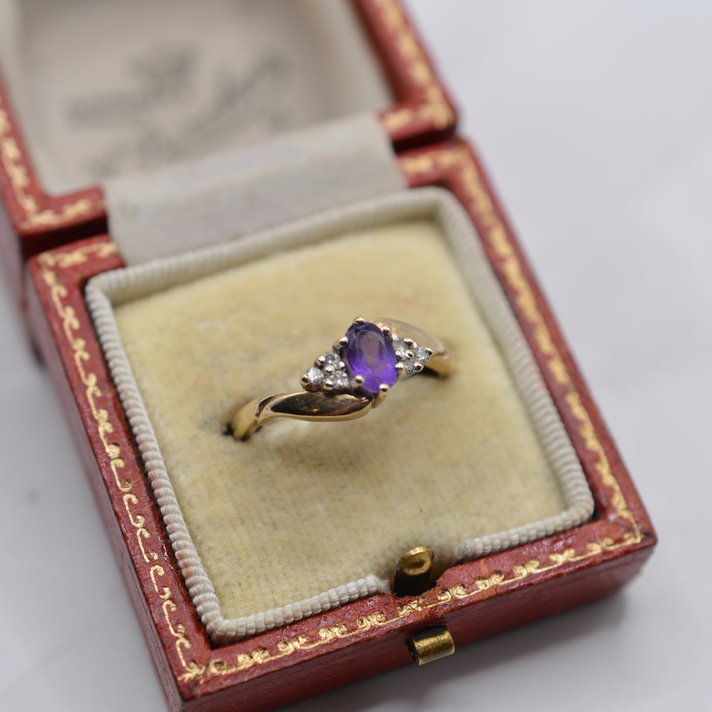 9ct Gold Amethyst & Diamond Bypass Ring