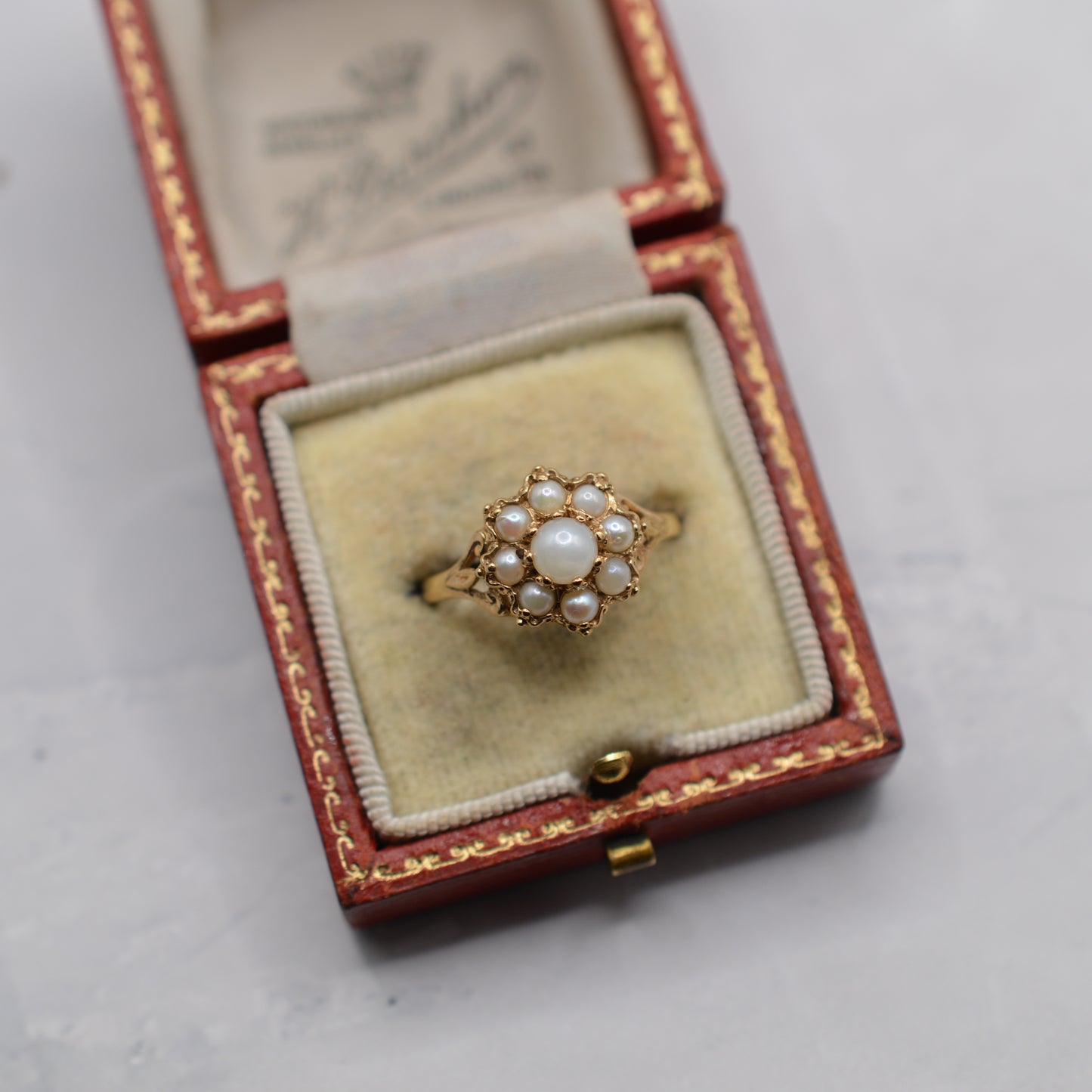 1980s 9ct Gold Pearl Floral Cluster Ring