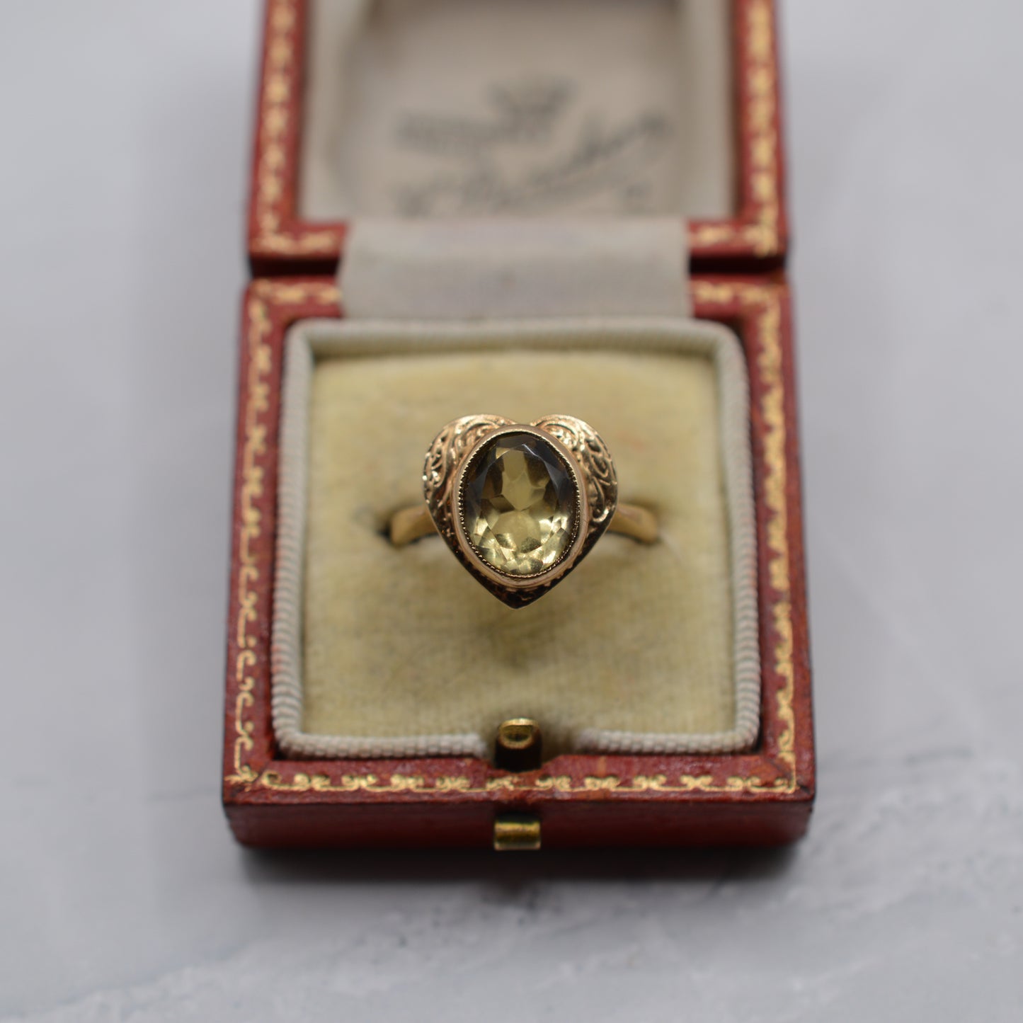 1970s Chunky Vintage 9ct Gold Citrine Heart Ring