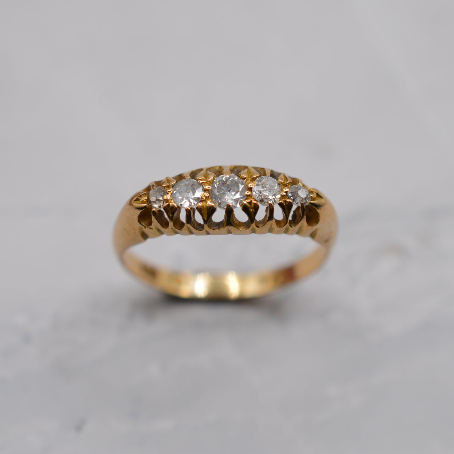 Antique 1913 18ct Gold Diamond Five-Stone Boat Ring