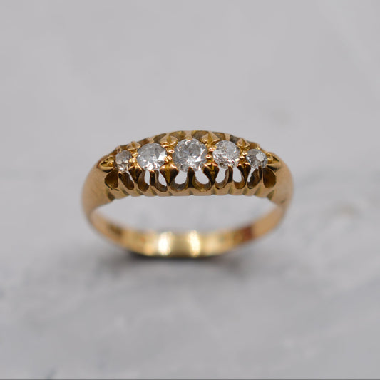 Antique 1913 18ct Gold Diamond Five-Stone Boat Ring