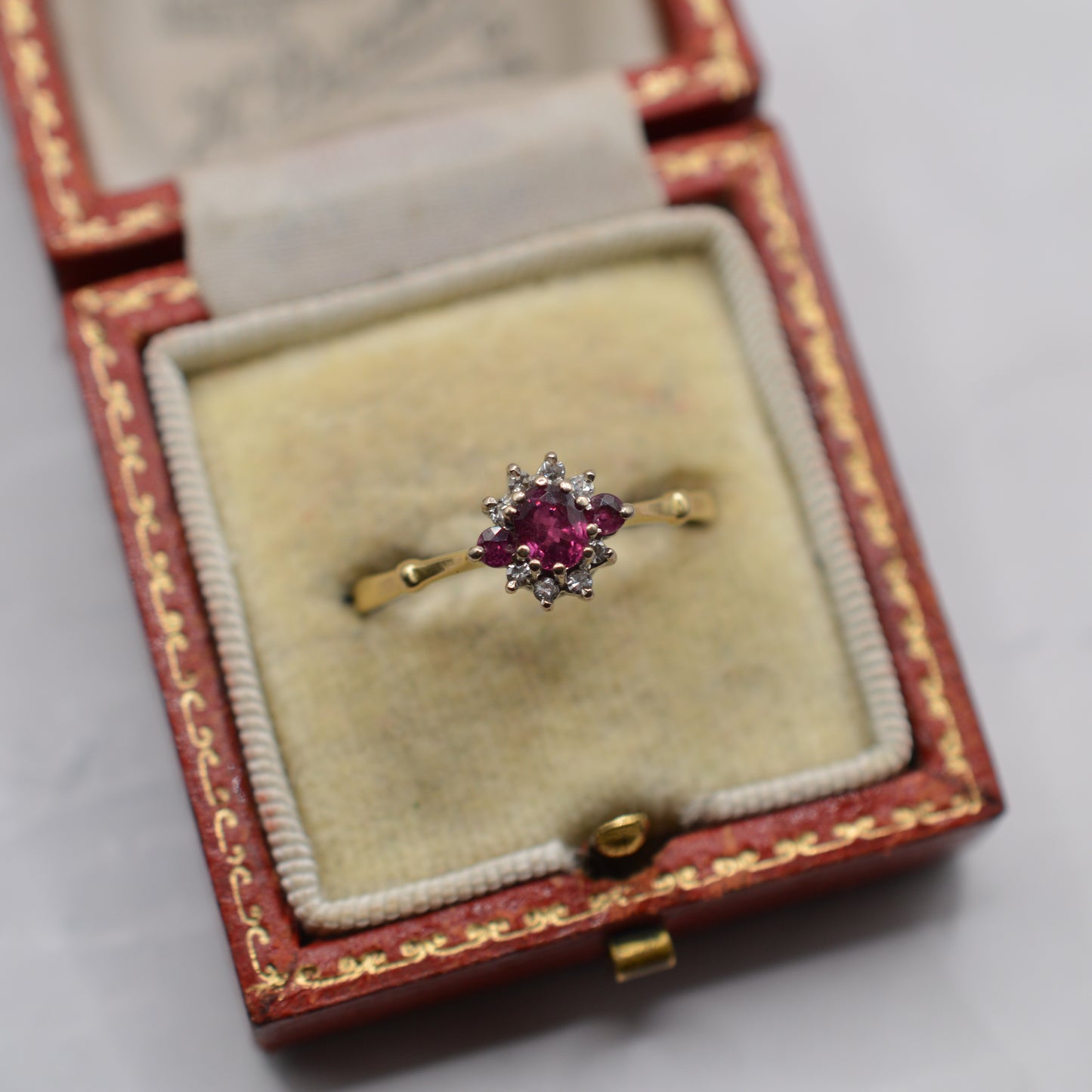 1980s 18ct Gold Ruby & Diamond Cluster Ring