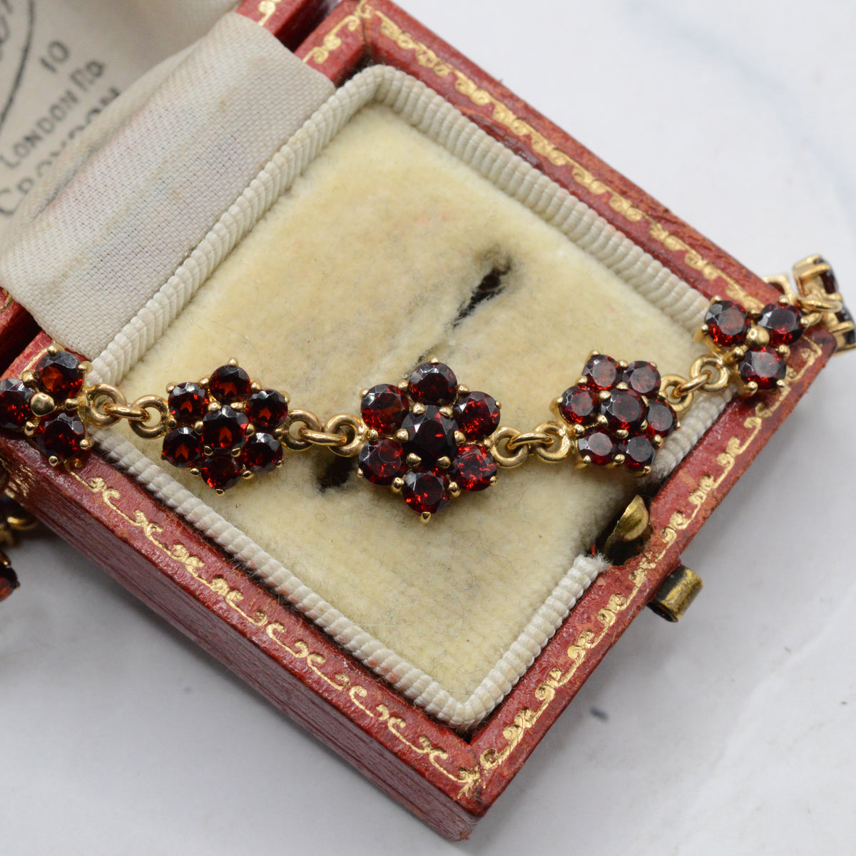 9ct Gold Garnet Floral Cluster Bracelet