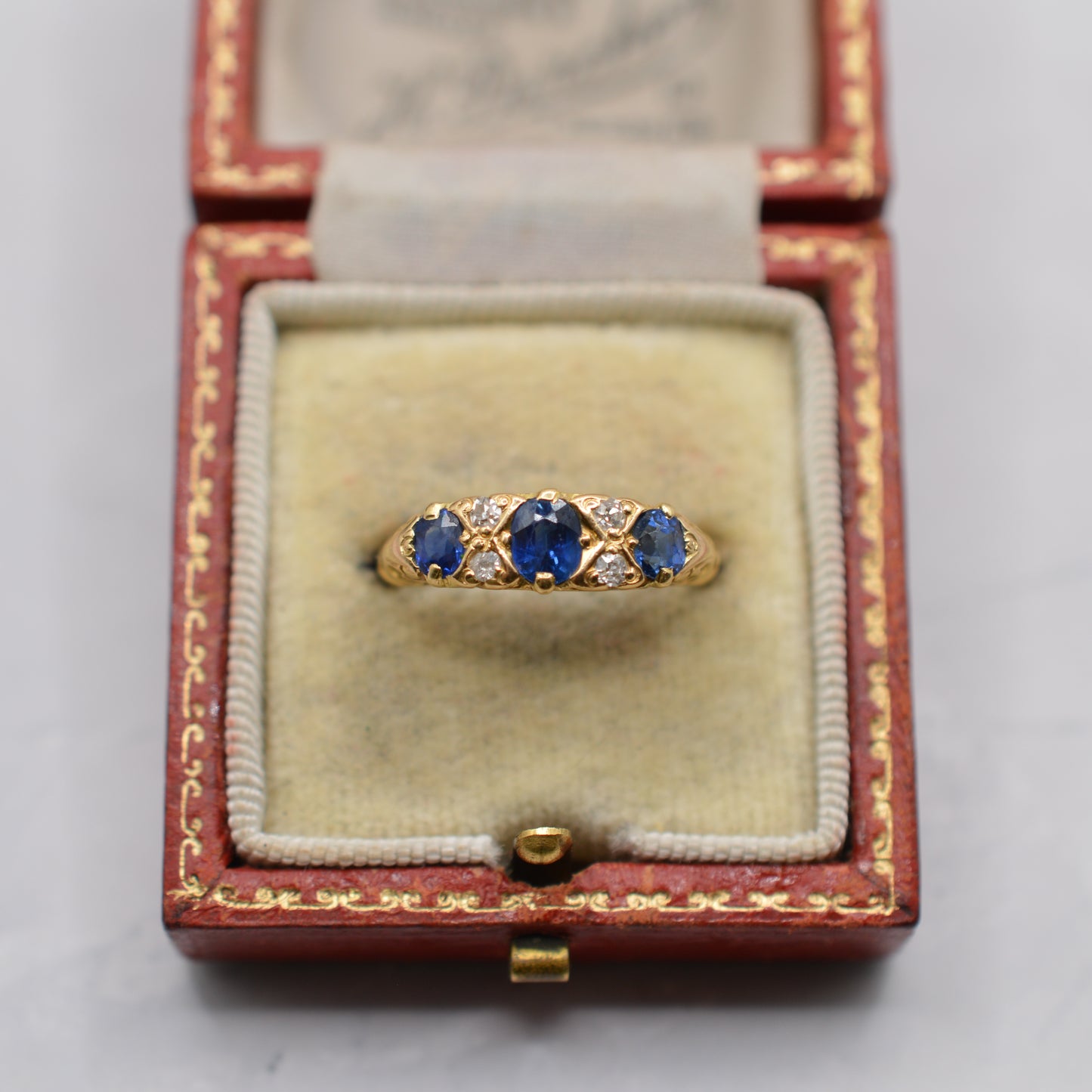 Antique Victorian 18ct Gold Sapphire & Diamond Seven-Stone Ring