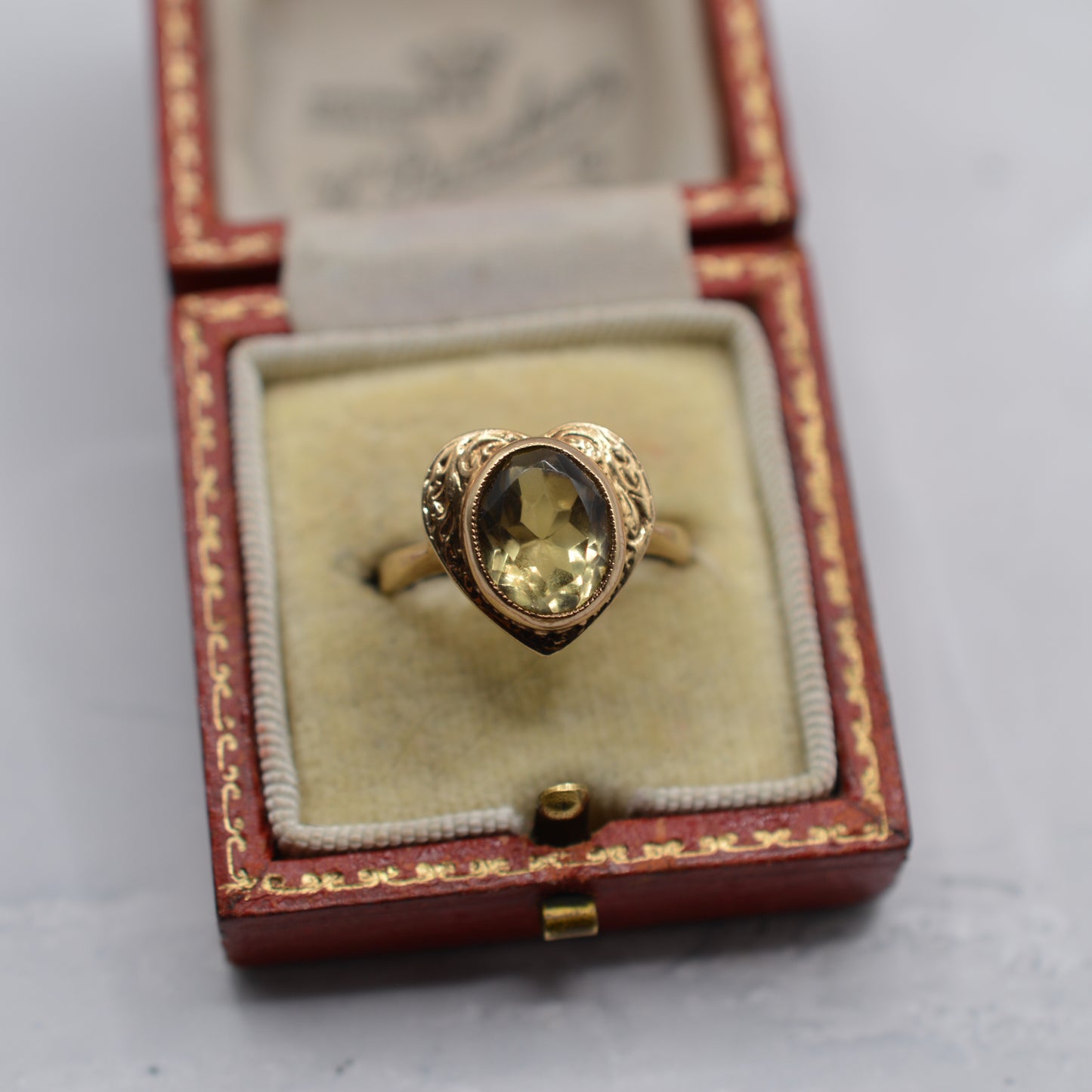 1970s Chunky Vintage 9ct Gold Citrine Heart Ring