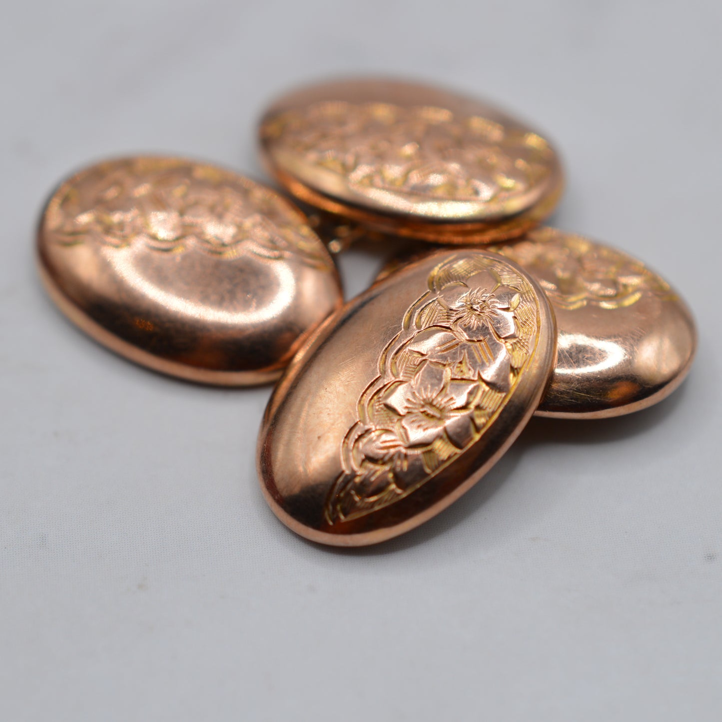 Antique 1920s 9ct Rose Gold Engraved Cufflinks with Presentation Box