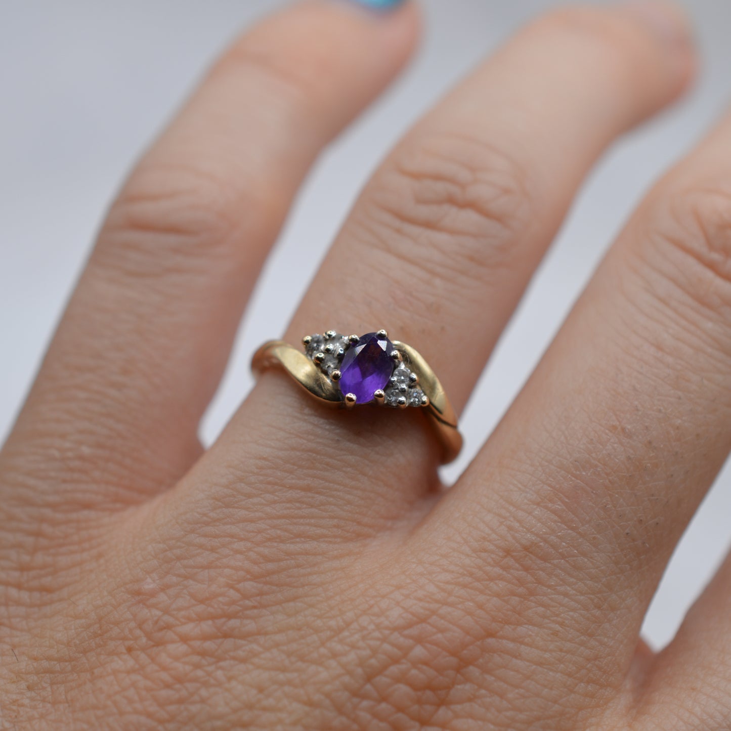 9ct Gold Amethyst & Diamond Bypass Ring