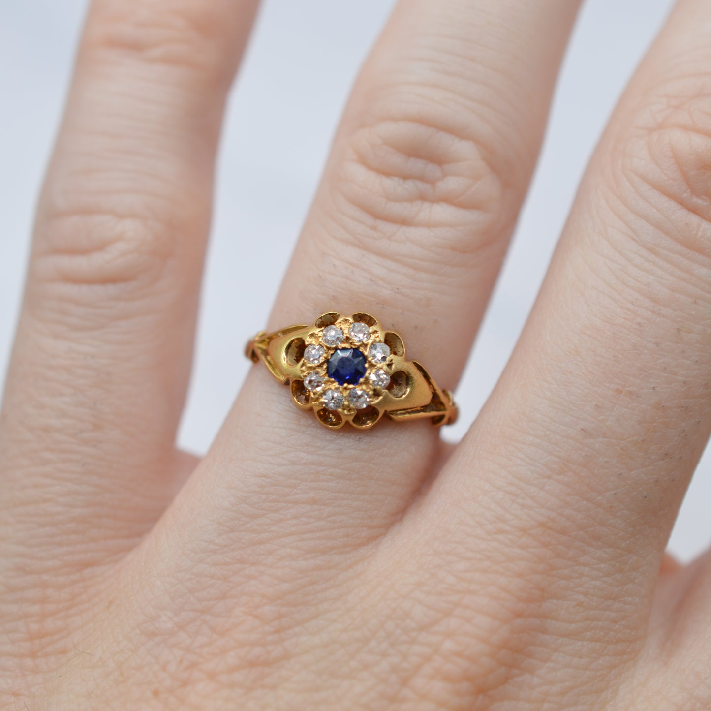 1876 Antique Victorian 18ct Gold Sapphire & Diamond Cluster Ring
