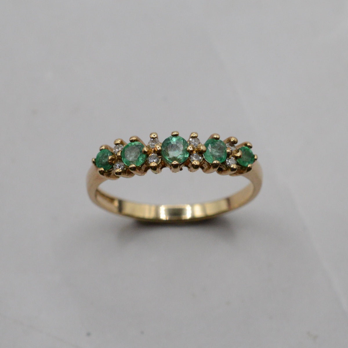 9ct Gold Emerald & Diamond Half-Eternity Ring
