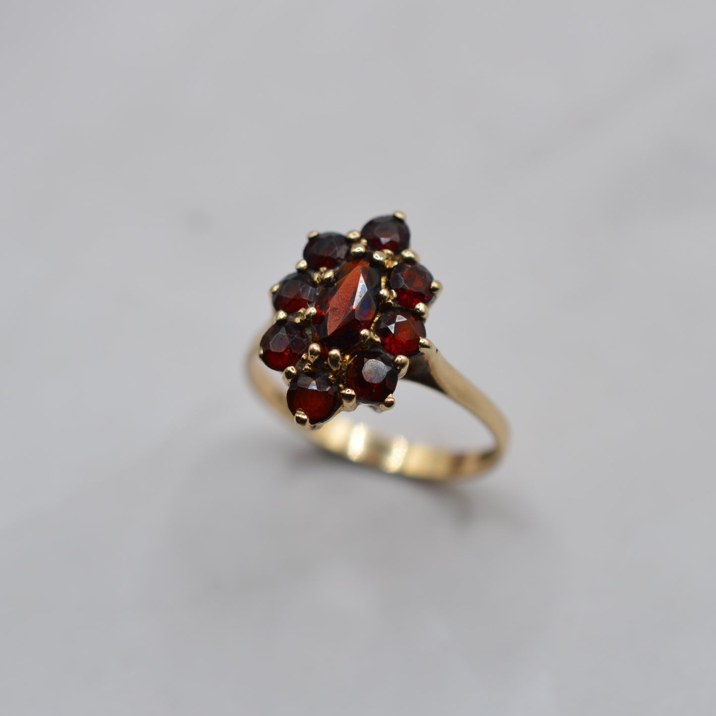 1970s Vintage 9ct Gold Garnet Cluster Ring