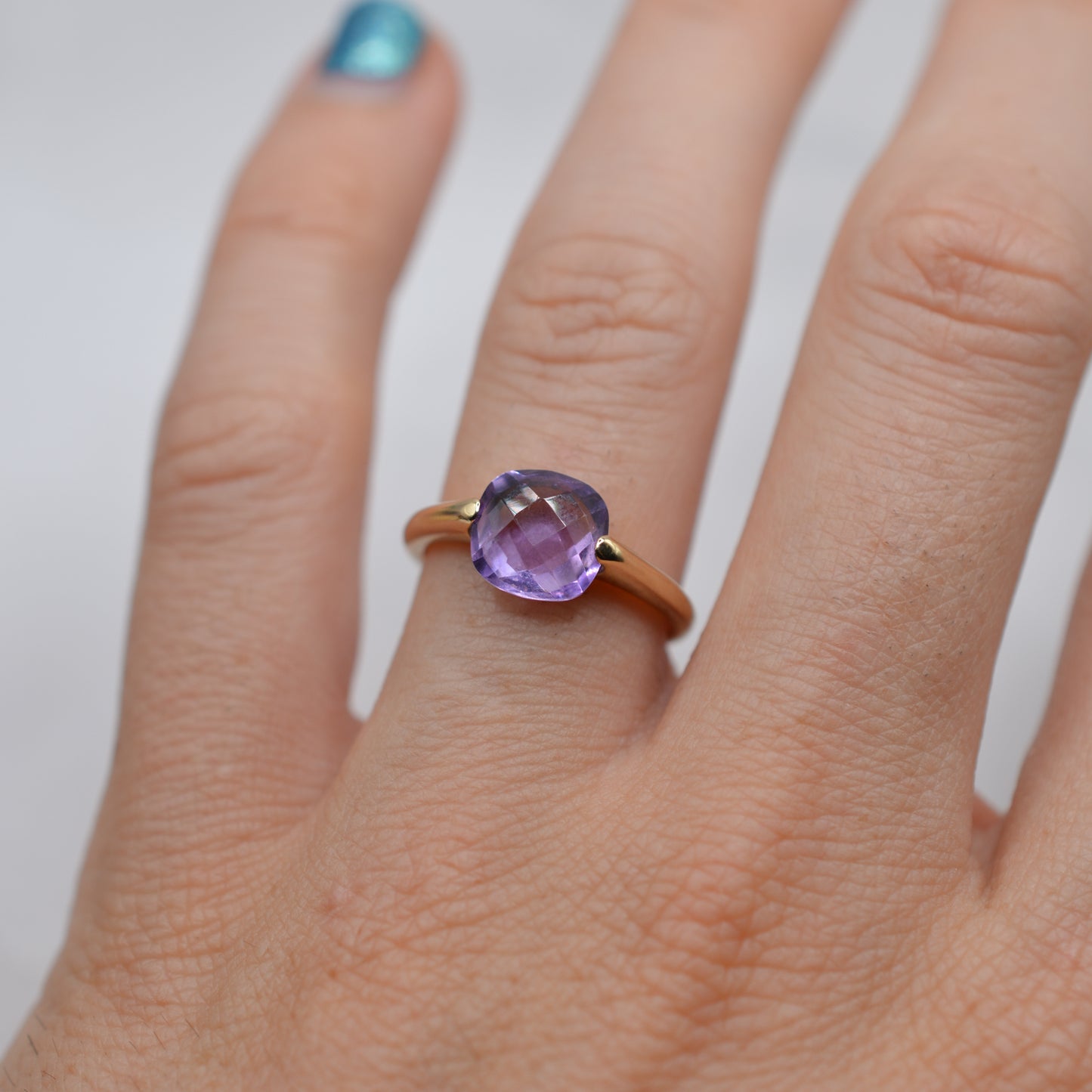 9ct Gold Checkerboard Amethyst Solitaire Ring