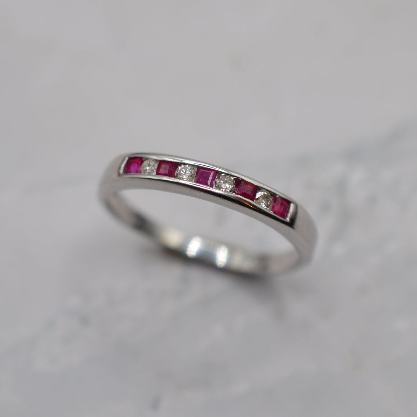 18ct White Gold Ruby & Diamond Half-Eternity Ring