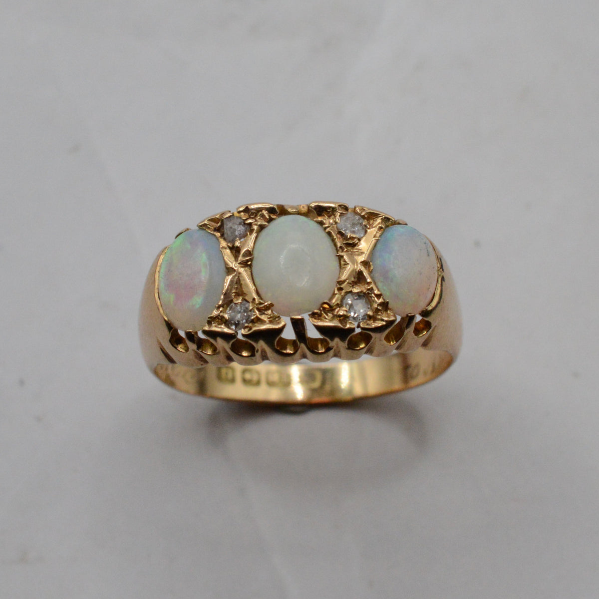 Antique 1919 18ct Gold Opal & Diamond Ring
