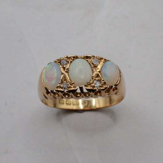 Antique 1919 18ct Gold Opal & Diamond Ring