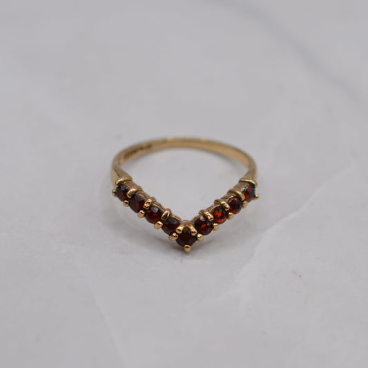 1990s 9ct Gold Garnet Wishbone Ring