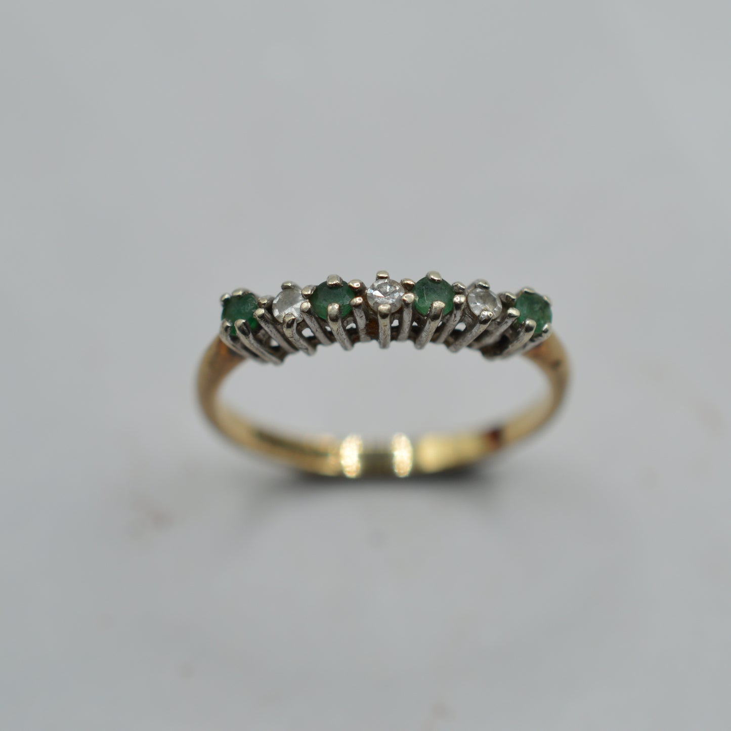1980s Vintage 9ct Gold Emerald & Diamond Half-Eternity Ring