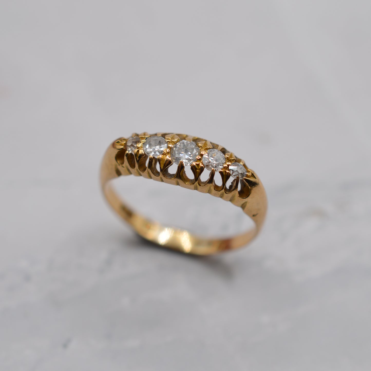 Antique 1913 18ct Gold Diamond Five-Stone Boat Ring