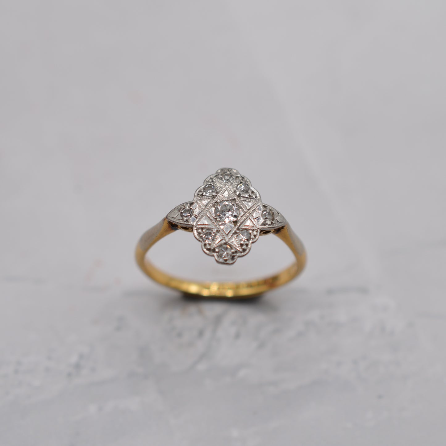 Antique Art Deco 18ct Gold & Platinum Diamond Cluster Ring