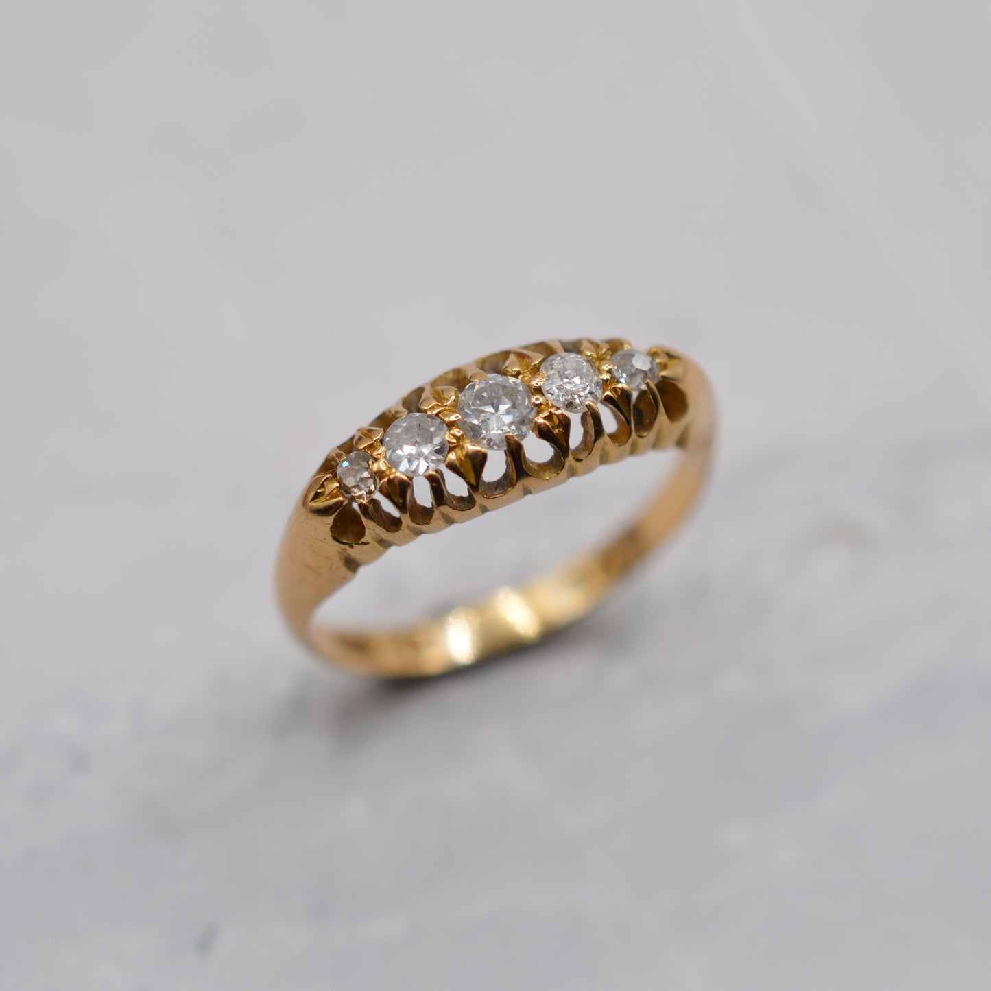 Antique 1913 18ct Gold Diamond Five-Stone Boat Ring