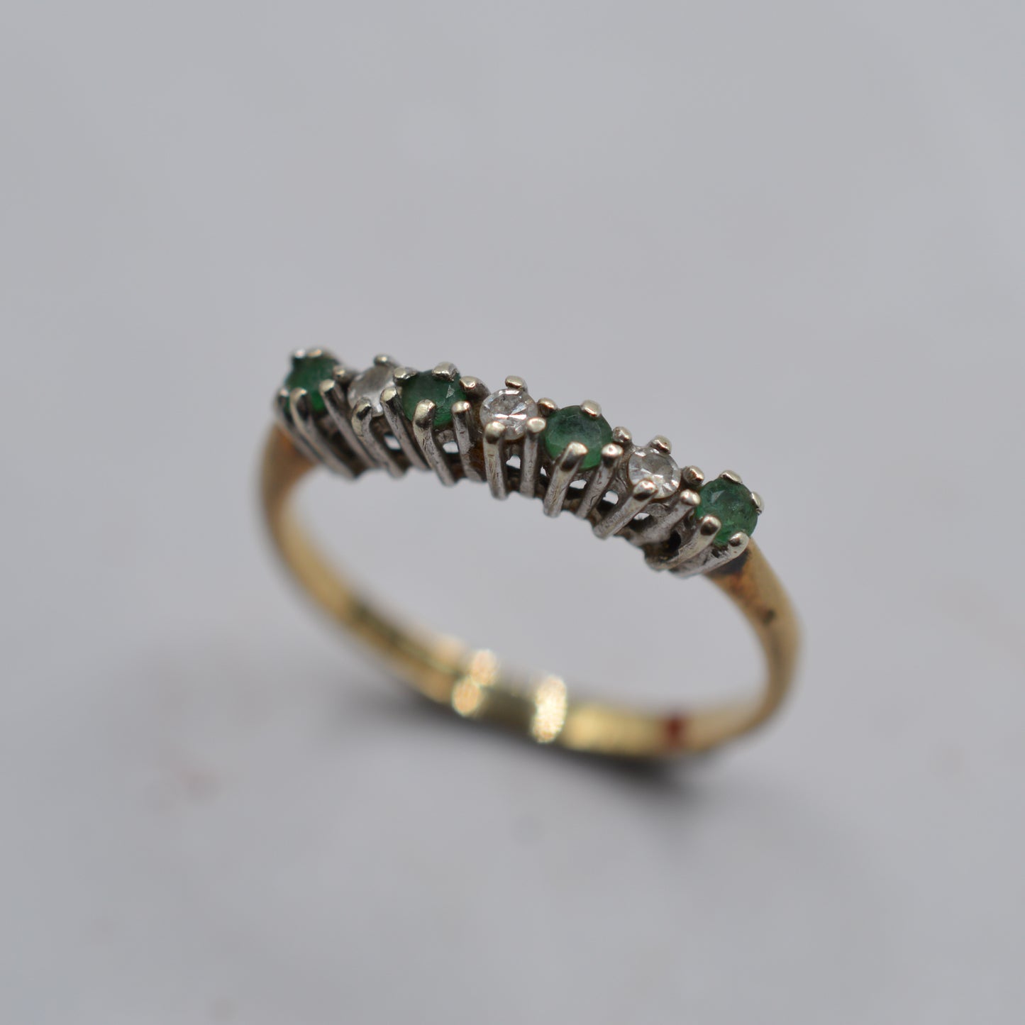 1980s Vintage 9ct Gold Emerald & Diamond Half-Eternity Ring