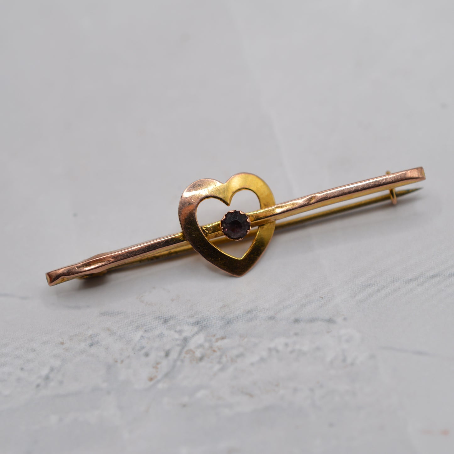 Antique Victorian 9ct Gold Paste Heart Bar Brooch