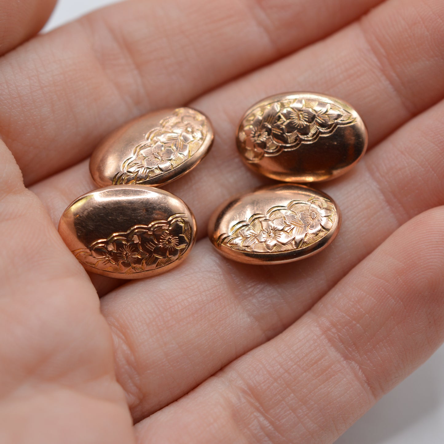 Antique 1920s 9ct Rose Gold Engraved Cufflinks with Presentation Box