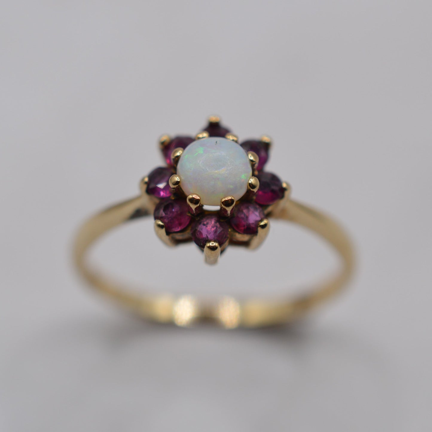 1970s Vintage 9ct Gold Opal & Ruby Cluster Ring