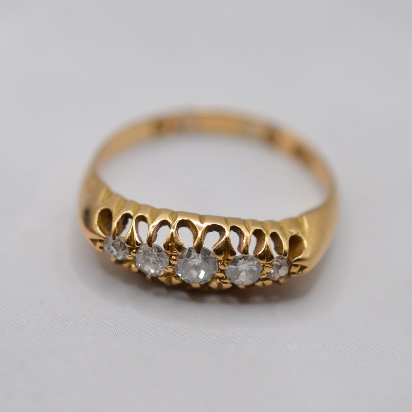 Antique 1913 18ct Gold Diamond Five-Stone Boat Ring