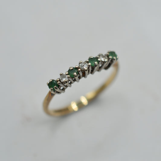 1980s Vintage 9ct Gold Emerald & Diamond Half-Eternity Ring