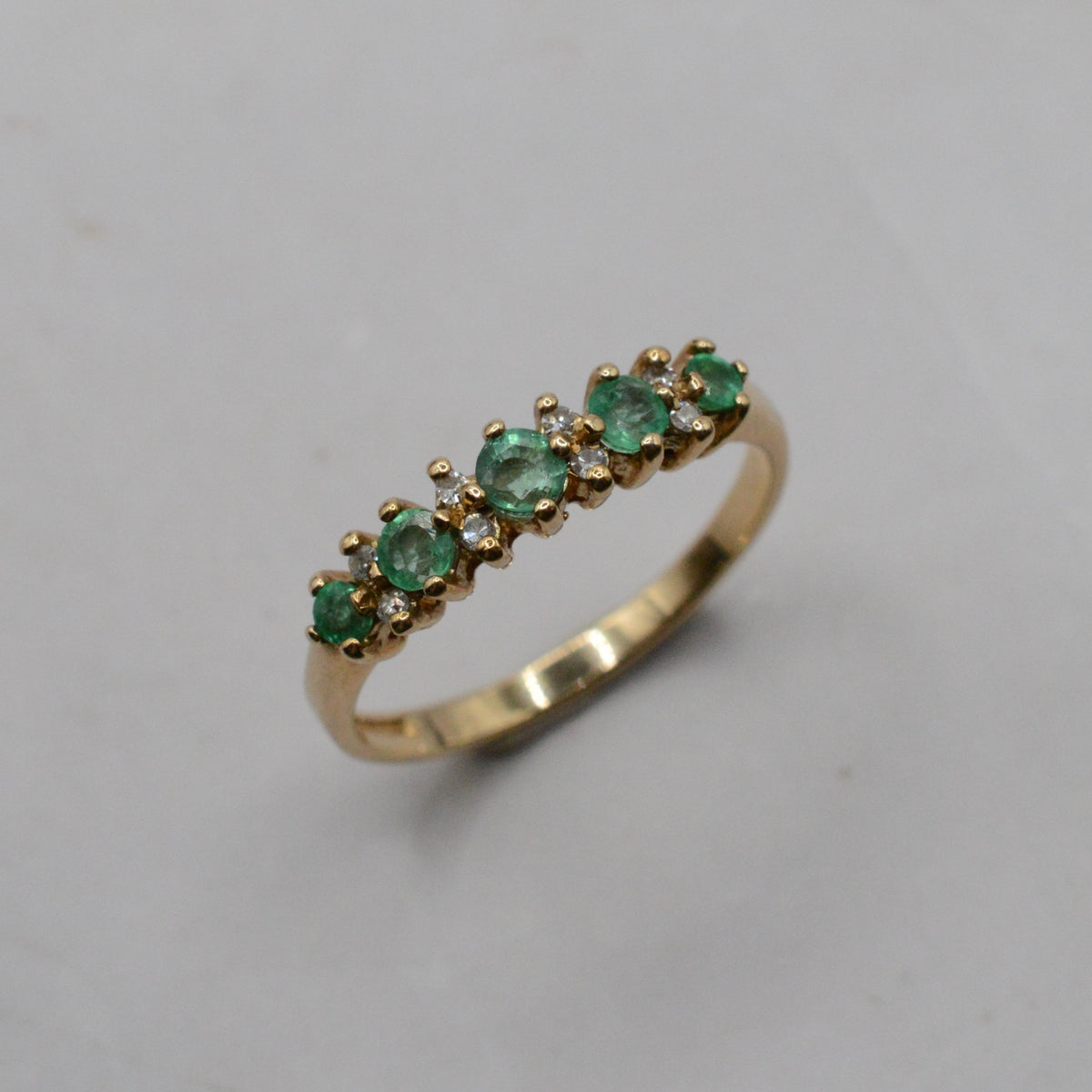 9ct Gold Emerald & Diamond Half-Eternity Ring