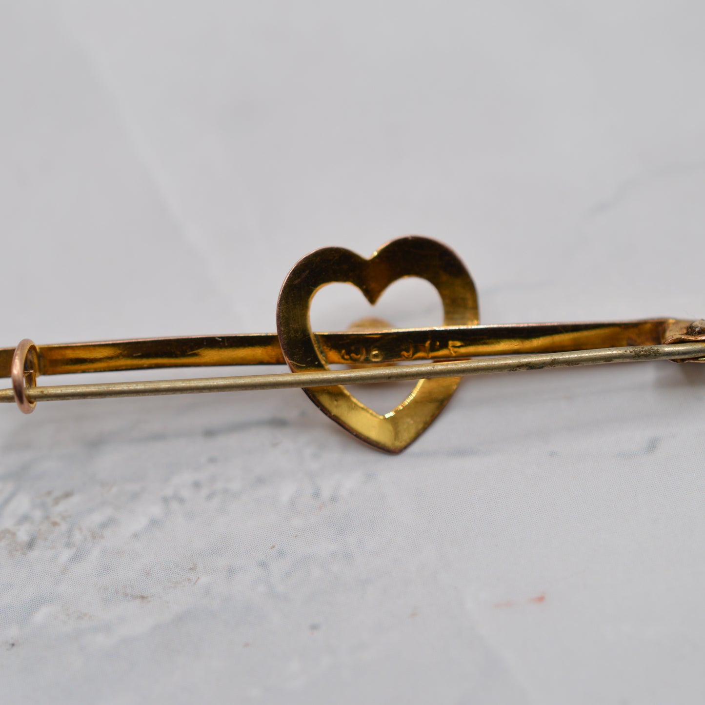 Antique Victorian 9ct Gold Paste Heart Bar Brooch
