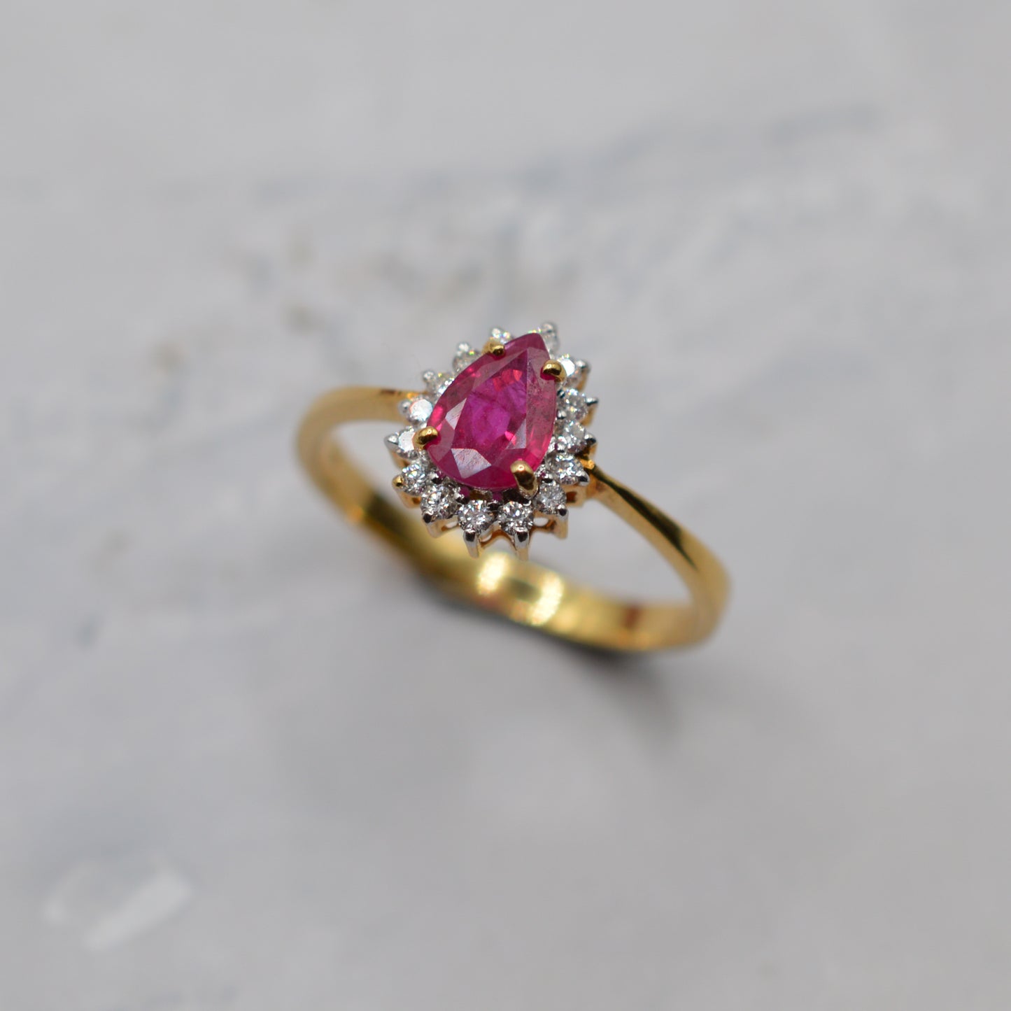 18ct Gold Ruby & Diamond Pear Cluster Ring