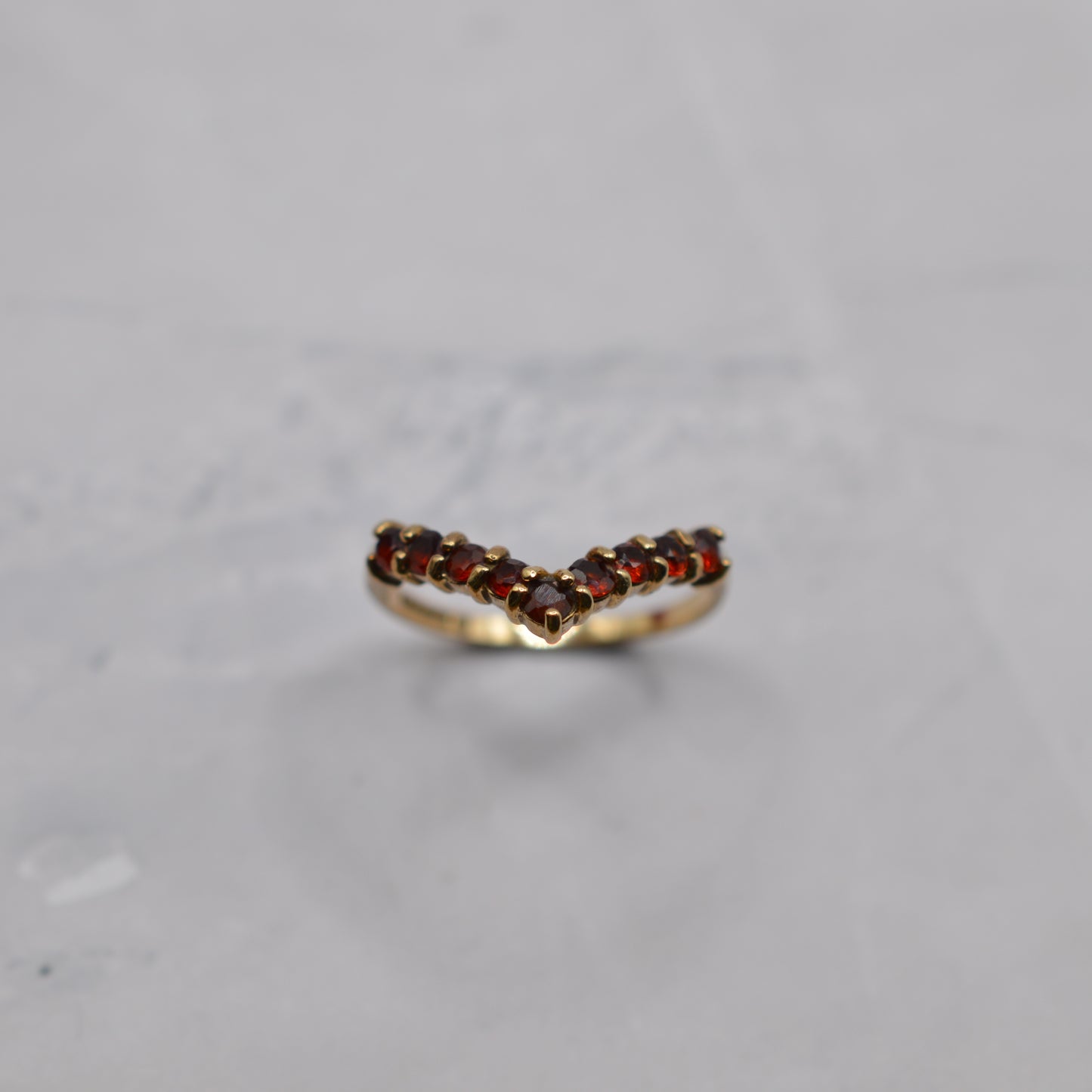 1990s 9ct Gold Garnet Wishbone Ring